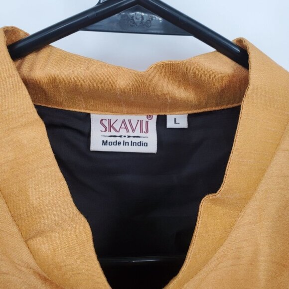 SKAVIJ Men's Tunic Art Silk Long Shirt Embroidered Kurta & Nehru Jacket Large - Picture 6 of 12